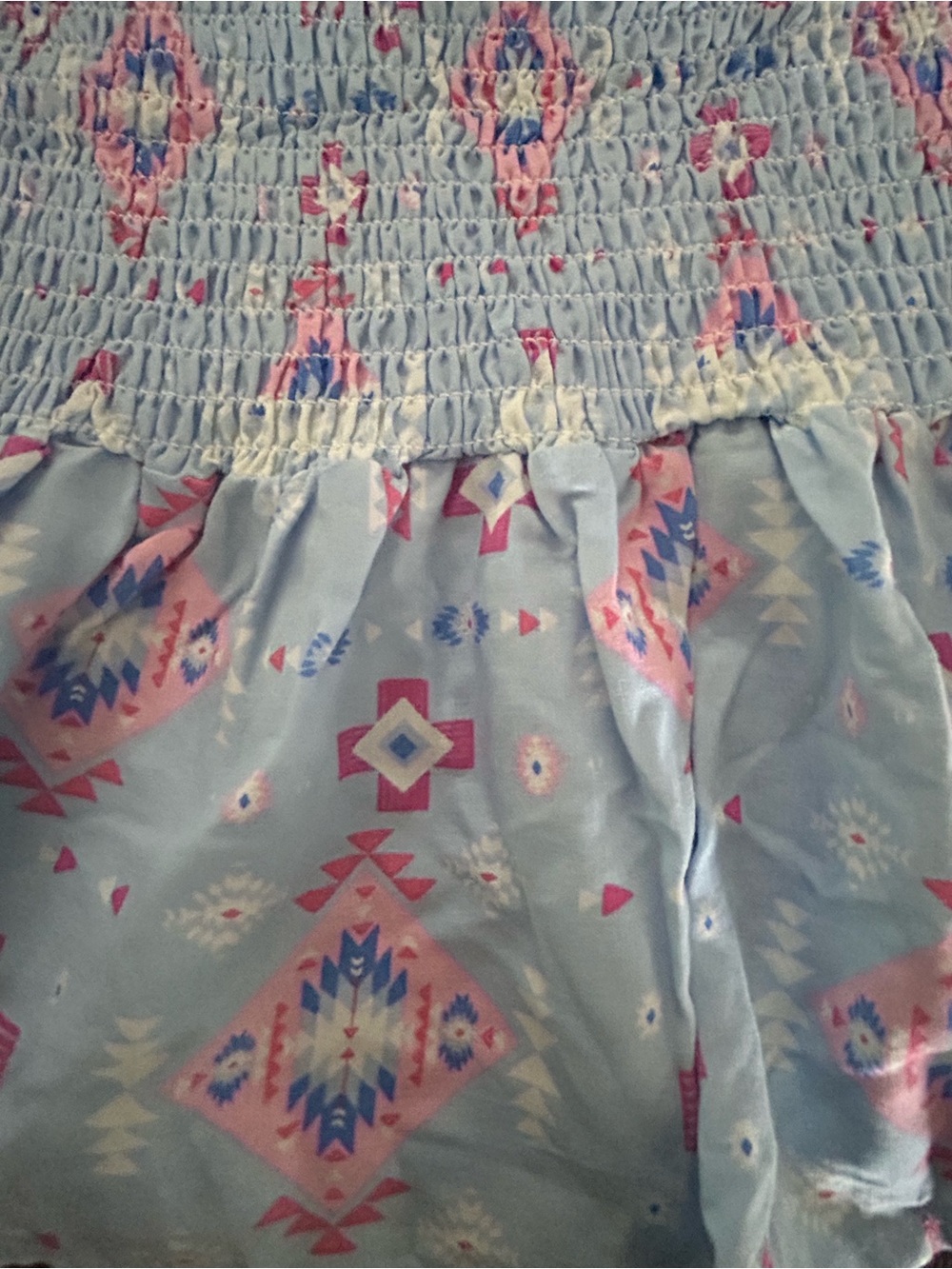 Simply Southern Smock Peplum Blouse Puff Sleeves Aztec Print Blue Pink NWT SZ M - Picture 13 of 13